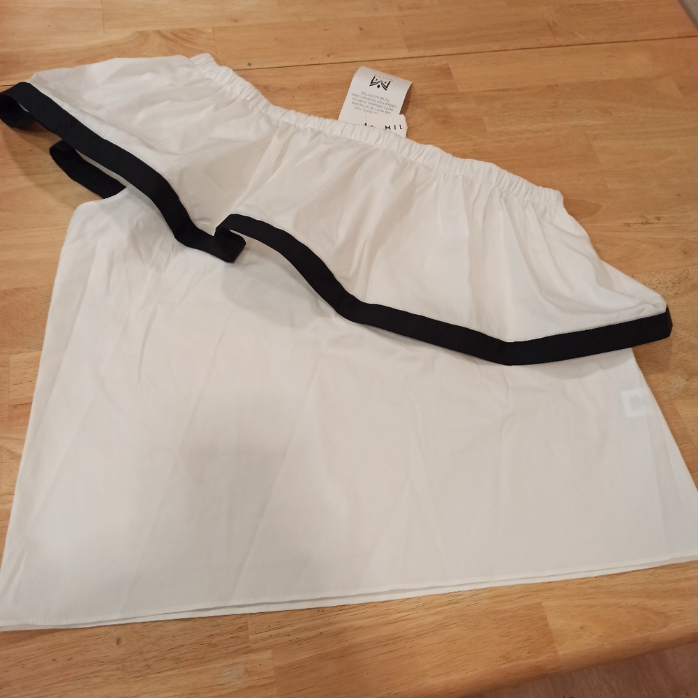 MILLY Women's White Stretch Cotton Poplin One Shoulder Top SZ. M NWT